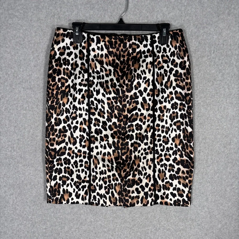 WHBM Satin Leopard Pencil Skirt 6 Knee Animal‎ Print Piping Maximalist Glam